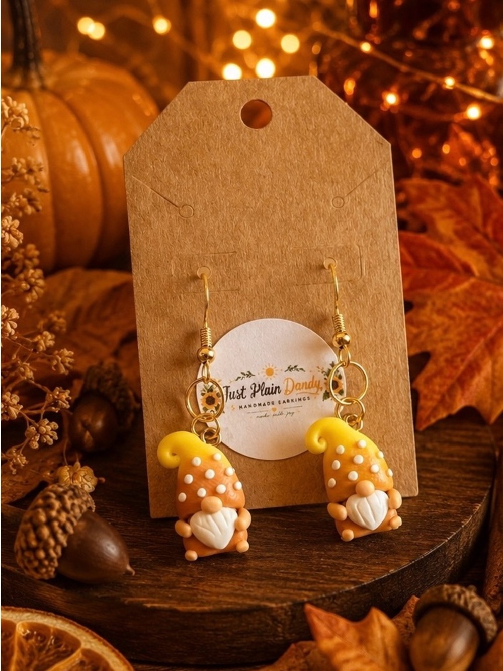 Orange Yellow Gnome Dangle Earrings Whimsical Fall Jewelry